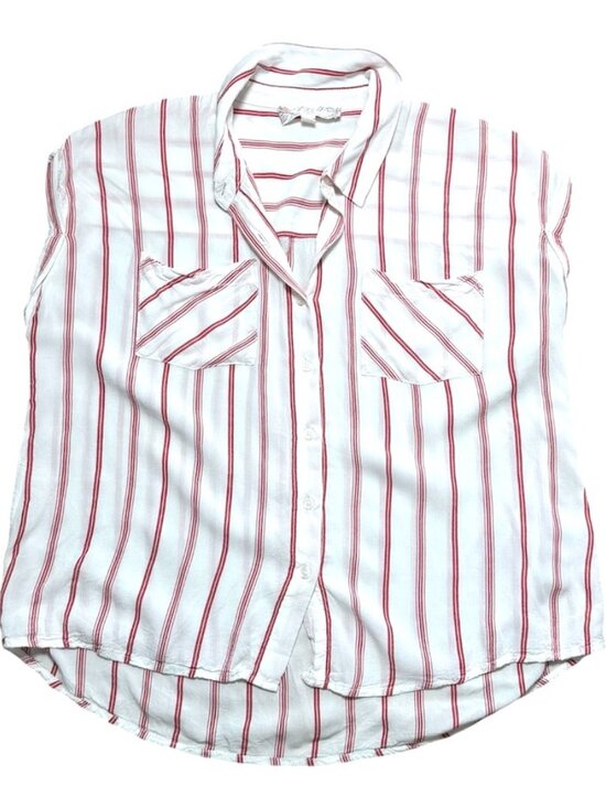 Pink Rose Sleeveless Striped Button Up Blouse Red White Size Medium Top Medium - Picture 3 of 3